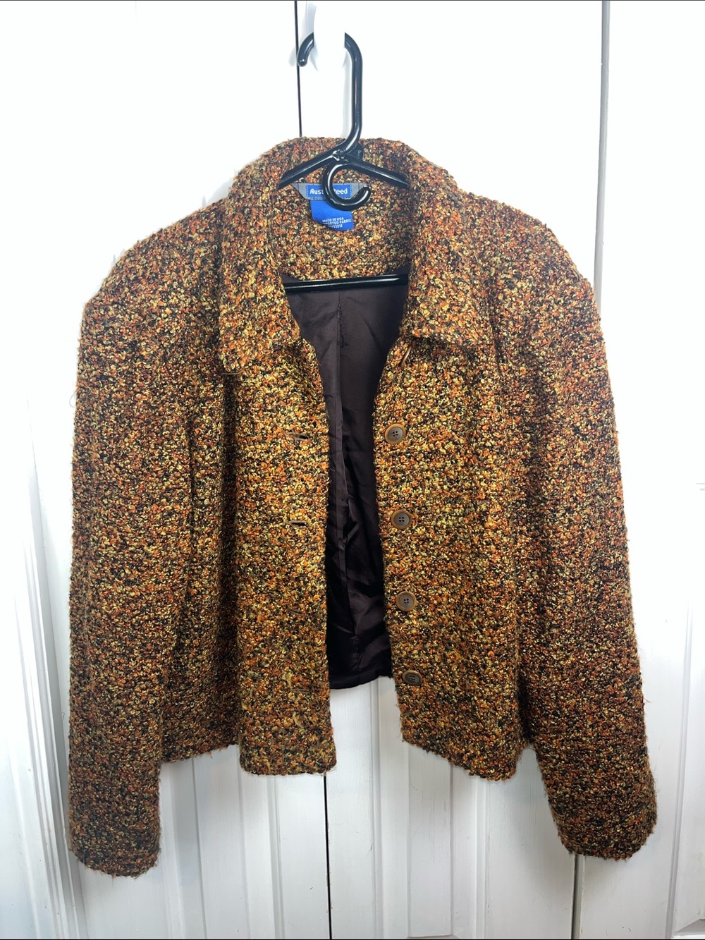 SZ 16 Womens vintage Austin Reed cropped knit jacket Fall Bouclé Button